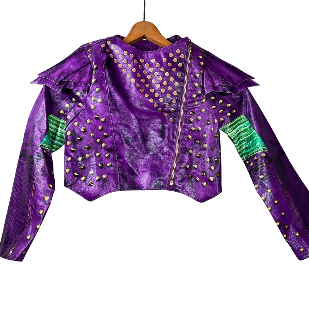 Disney Descendants Mal Moto Jacket Girls 7/8 Purple Faux Leather Costume